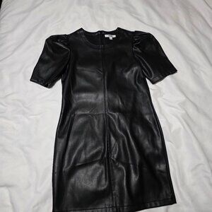 BB Dakota Steve Madden Black Faux Leather Puff Sleeve Dress